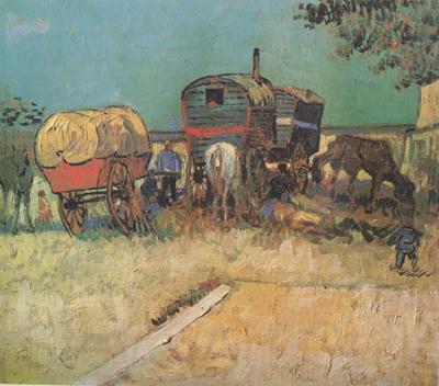 Vincent Van Gogh Encampment of Gypsies with Caravans (nn04) France oil painting art